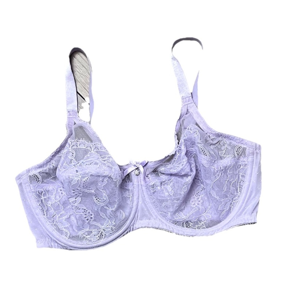 Wacoal Purple Lace Underwire Bra 36D Sheer Unlined Floral Lingerie Lilac Sheer